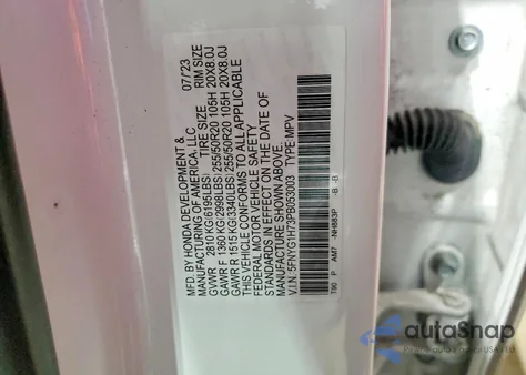 2023 Honda Pilot Touring from USA, damaged, VIN 5FNYG1H73PB053003